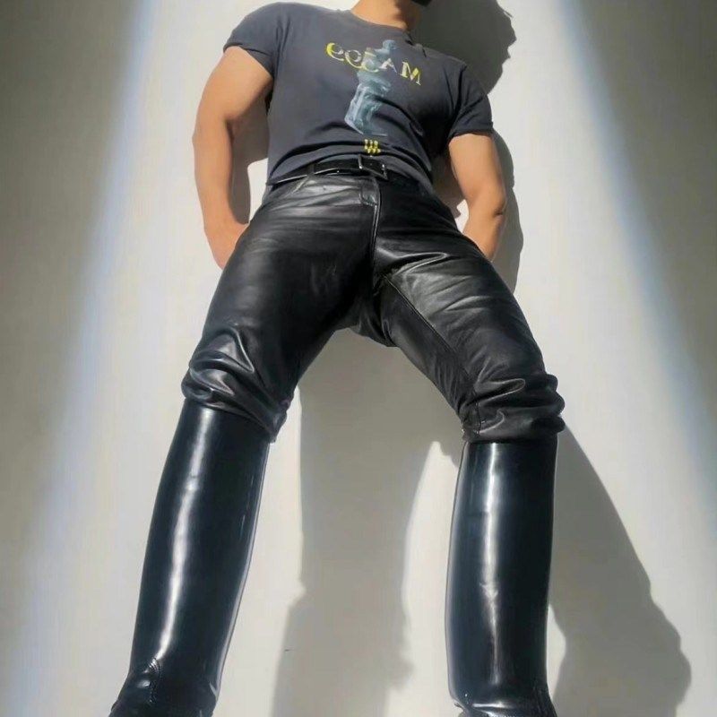 男防风防水秋冬抗寒保暖长裤弹力紧身黑色耐磨皮裤摩托骑行小脚裤