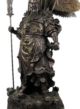 铜武财神关公摆r件五行旗九龙关公铜像家居工