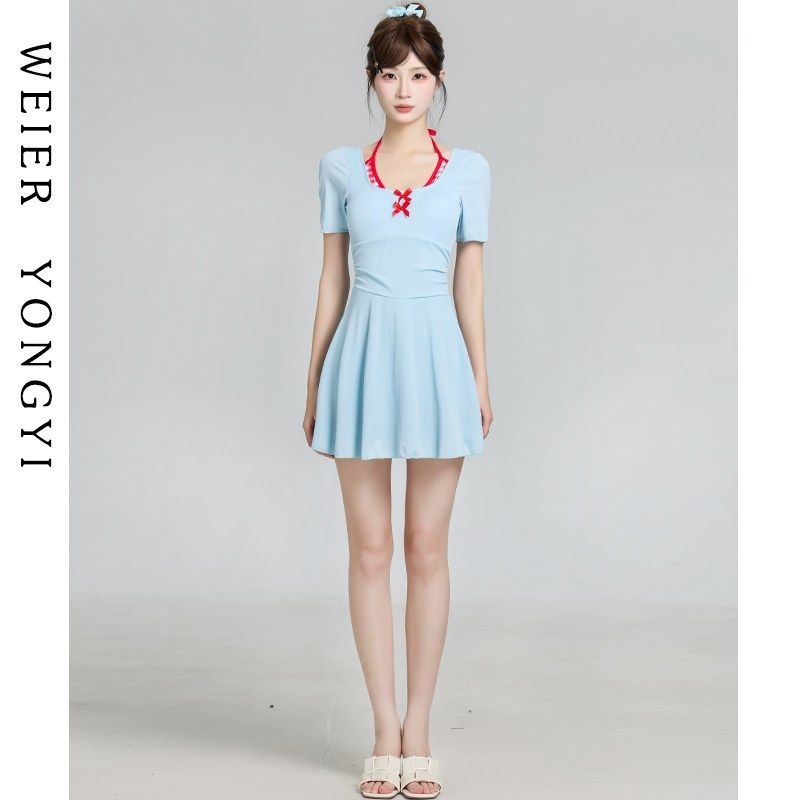 泳衣女款高级感绝美连体裙式甜美少女保守小胸遮肚显瘦泡温泉泳装