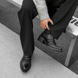 皮鞋男女款小众翘头模特巫师鞋子厚底增高走秀潮款尖头休闲德比鞋