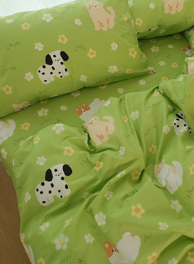 狗狗牧场绿色卡通可爱幼儿园儿童定制被套全棉被罩单件双单人