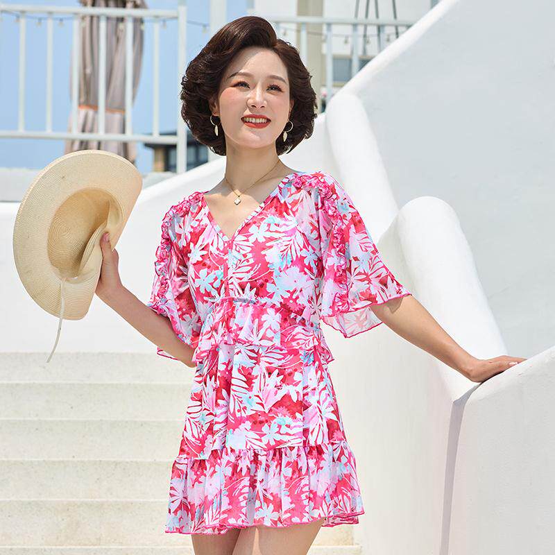 2025新款连体裙式平角裤时尚妈妈温泉泳衣女时尚大码加Z肥遮肉泳