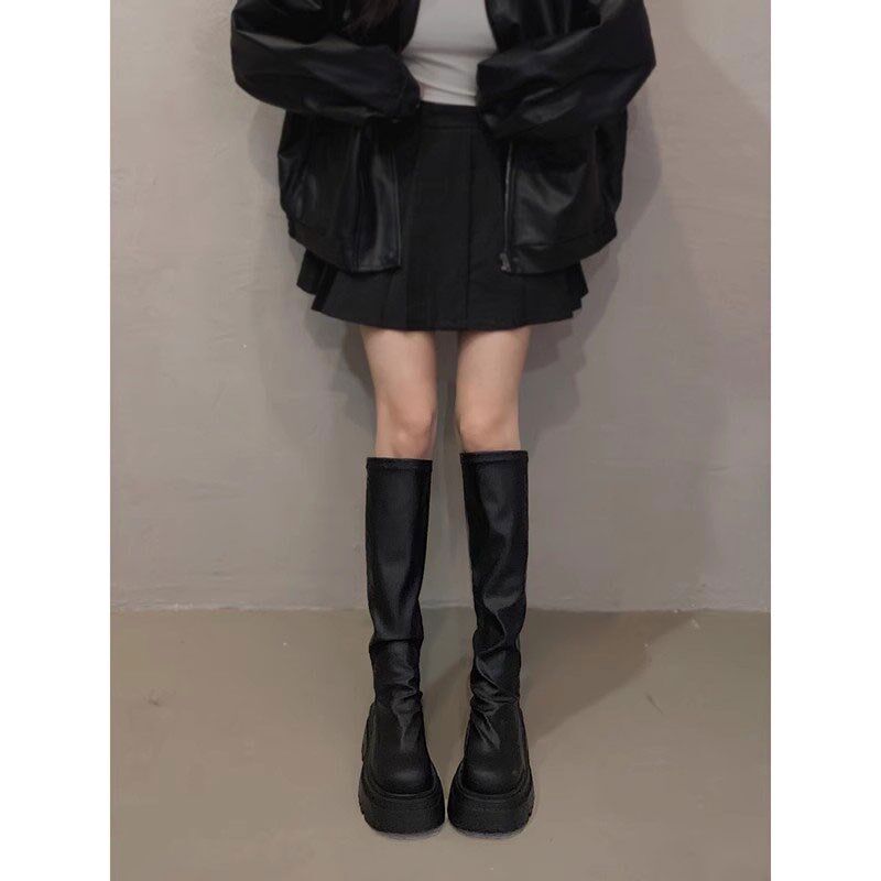 大长腿靴子女款202p5新款长筒靴秋季高筒靴黑色中筒长靴厚底女鞋