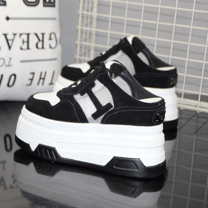 小个子增高12CM包头半拖鞋女夏外穿网面透气懒人厚底内增高女鞋子