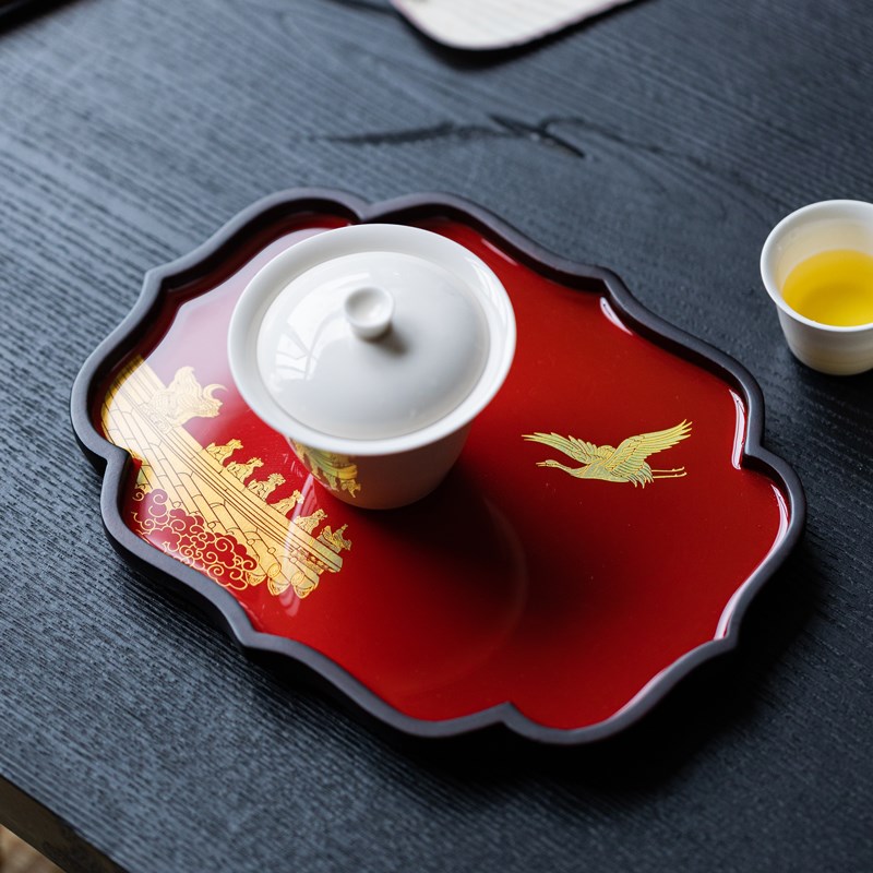 竹制托盘国潮小茶盘茶海中式干泡台国风茶奉红宫殿喜庆仿大漆壶承
