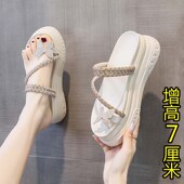 时尚 凉拖鞋 202 松糕凉鞋 7cm小码 女夏季 外穿iins潮厚底水钻套趾拖鞋