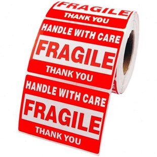 500张卷装红色易碎标签贴纸小心轻拿轻放警示包装/运输不干胶标签