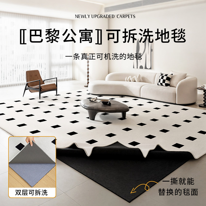 地毯客厅可机洗双层可拆洗2024新款奶油风沙发茶几地垫加厚地毯
