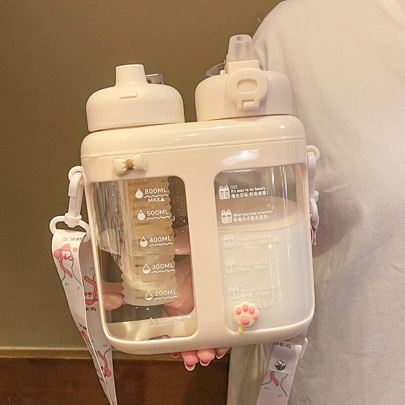 分仓双饮b水杯大容量女生高颜值茶水分离泡茶杯儿童带吸管杯子夏