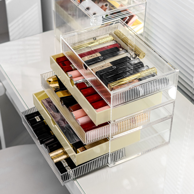化妆品抽屉式亚克力收纳盒桌面多层可叠加口红P眼影盘首饰透明盒
