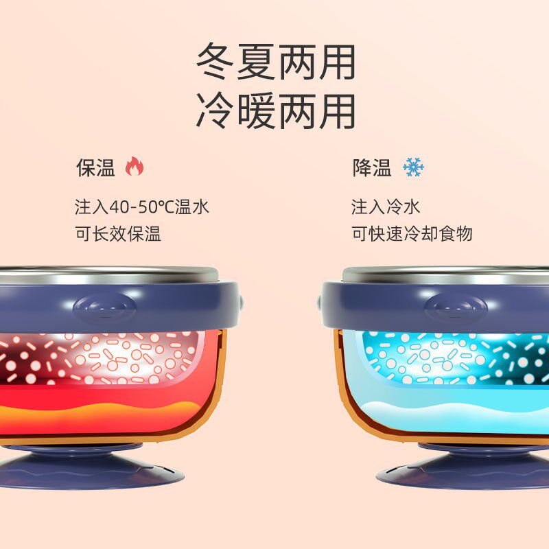 宝宝辅食保温碗婴儿专用碗316防摔防烫儿童餐具恒温幼儿注水保温