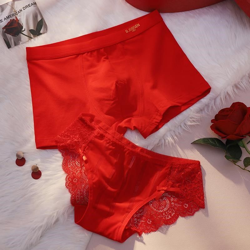 条装红色内裤结婚情侣一对本命年一男一女纯棉大红内衣夫妻套装