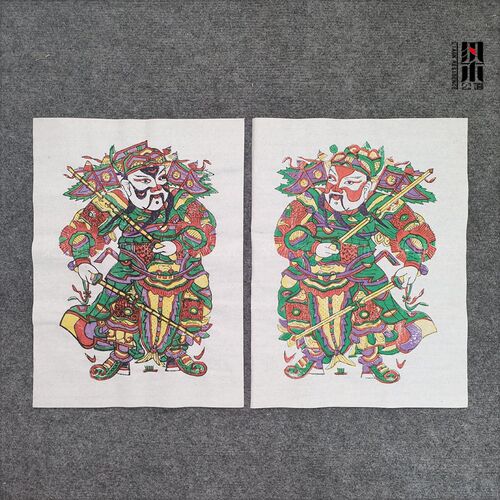 朱仙镇木板年画老门神抱鞭秦琼敬德官代流传传U统门神手工年画