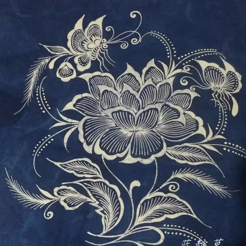 贵州蜡染布艺定制花卉图案抱枕面料桌布桌旗杯垫茶席饭席植物染包