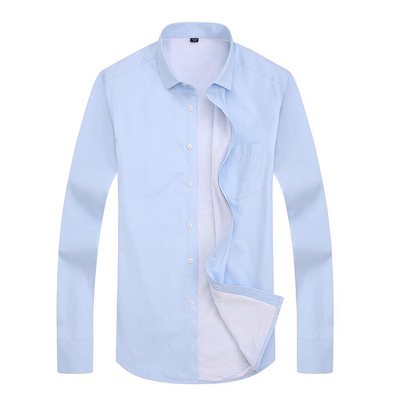 男士保暖内衣加绒加厚中青年衬衫商务职业蓝条纹男长袖白保暖衬衣