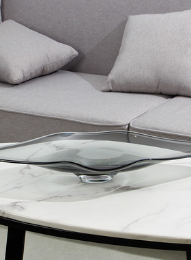 家居现代酒店前台摆件灰色玻璃水果盘样板房装饰售楼处摆场摆设