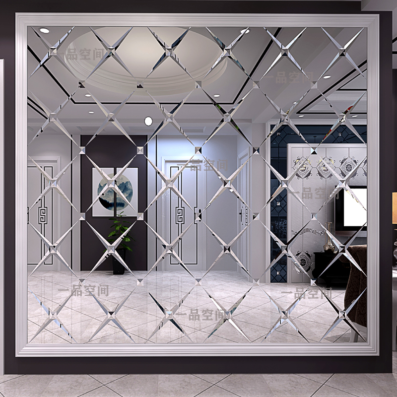 艺术玻璃拼镜背景墙菱形拼花餐厅客厅背景墙装饰欧式茶镜银镜灰镜