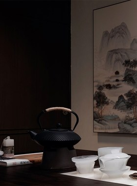 家居软装新中式茶室茶壶茶具茶室装饰柜摆件样板间博古架艺术铁壶