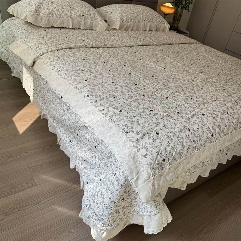 复古花边纯棉夏被床盖三件套夹棉床单四件套可机洗夏季被子空调被