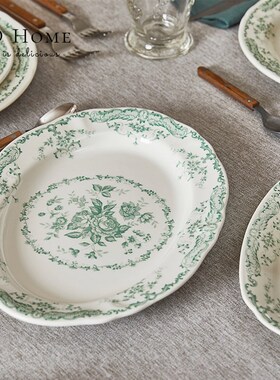 LID Home古典玫瑰釉下彩覆古陶餐具碗咖啡杯碟组餐盘子茶杯草绿色