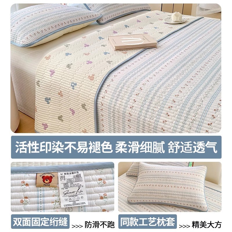 加厚全棉夹棉榻榻米床盖纯棉床单2025新款高端绗缝防滑炕盖三件套