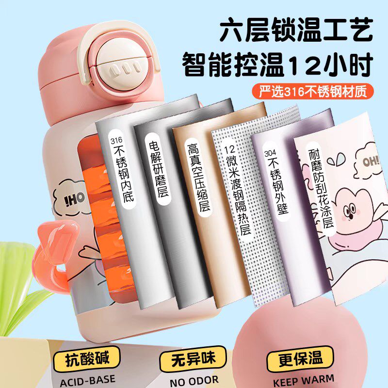 儿童保温水杯女孩上学专用男孩宝宝家用喝水316不锈钢吸管1到3岁
