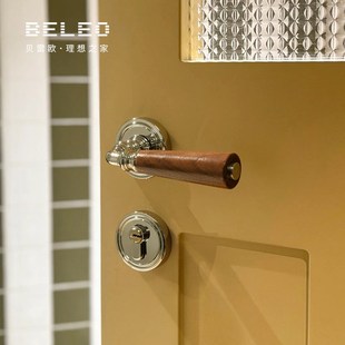 中古风卧室门锁磁吸静音分体锁具家用房门木门把手 胡桃木复古法式