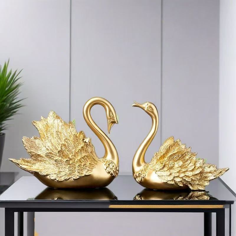 欧式现代情侣黑天鹅工艺品客厅收纳摆件高级天鹅酒柜装饰结婚礼物