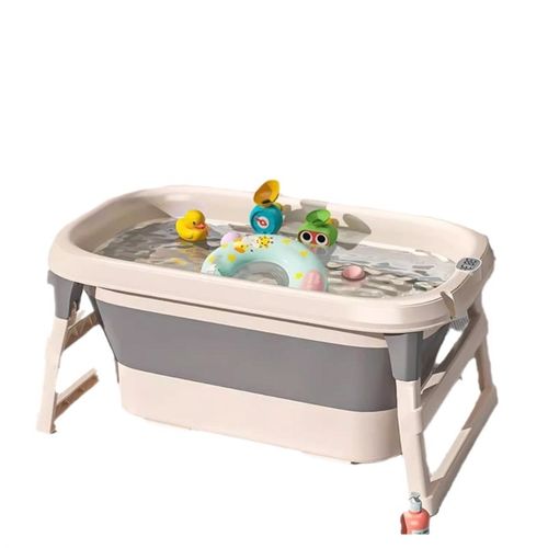 新款 婴儿可折叠浴桶宝宝洗澡盆坐躺泡澡盆可测温游泳加高款新生