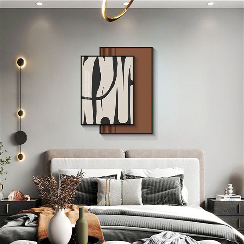 现代简约抽象线条卧室装饰画侘寂风床头挂画客R厅沙发背景墙落地