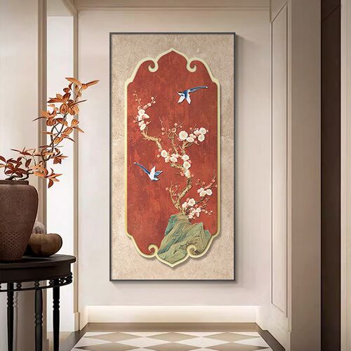 中国风玄关装饰画花鸟客厅挂画正对门墙走廊过道壁画大幅新中式画