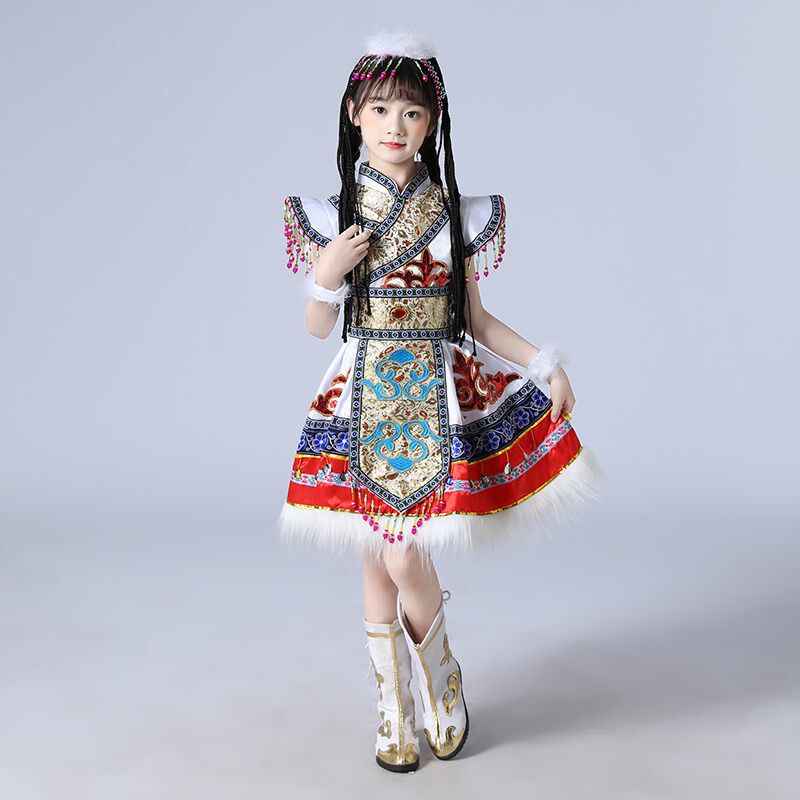 藏族儿童女少数民族服装r六一儿童节藏舞练习演出连衣水袖裙套装