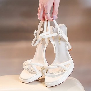 细跟防水台高跟鞋 网红气质一字带露趾凉鞋 女2024夏季 爆款 新款 法式