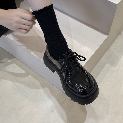 英伦风厚底小皮鞋女2025新款春季百C搭黑色jk单鞋松糕乐福鞋ins潮