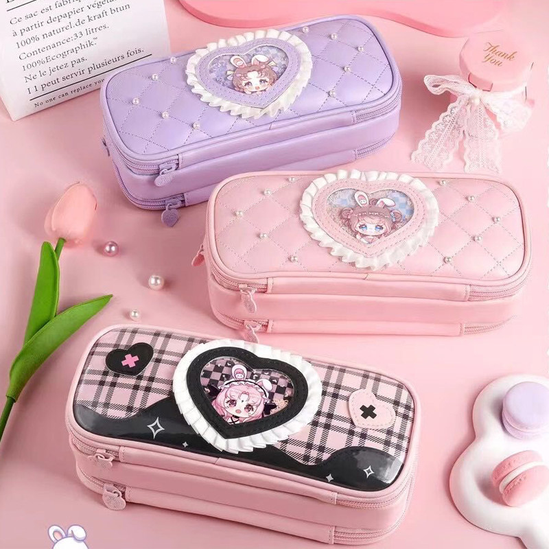 折耳妹妹新品爱心笔袋女生大容量铅笔盒网红文具盒多功能收纳袋,文具电教/文化用品/商务用品,笔袋,淘宝优惠券,粉丝福利购,淘宝优惠卷