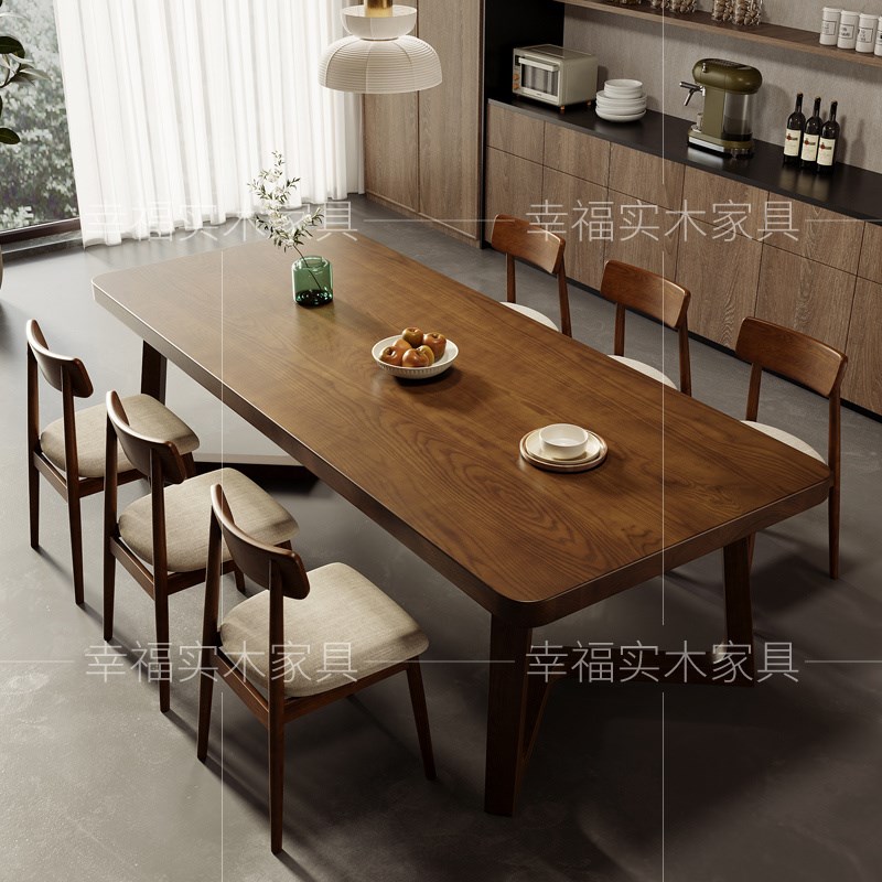 白蜡木全实木餐桌组合家用现w代简约大板桌长方形V脚桌办公桌长桌