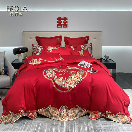 结婚婚庆床品套件大红色纯棉新婚礼物送新人四件套全棉六件套喜被