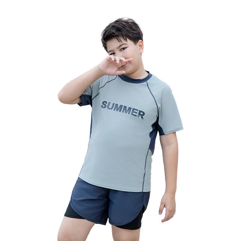 儿童泳衣胖男孩大童分体2025新款加大加肥大码泳裤青少年游泳套装