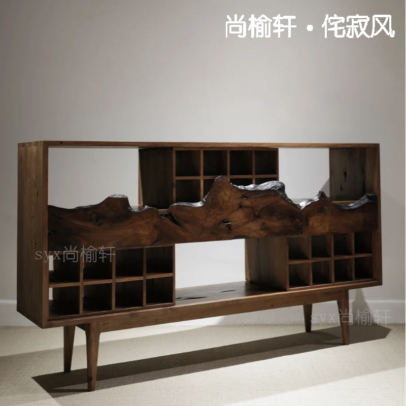侘寂风实木博古架中古茶室置物z架老木展示柜家具简约收纳柜茶杯