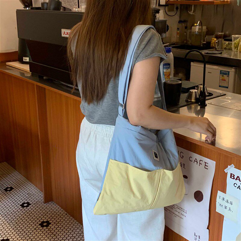 撞色上班斜挎帆布袋女生简t约加厚大容量布包爆款通勤书包单肩拉