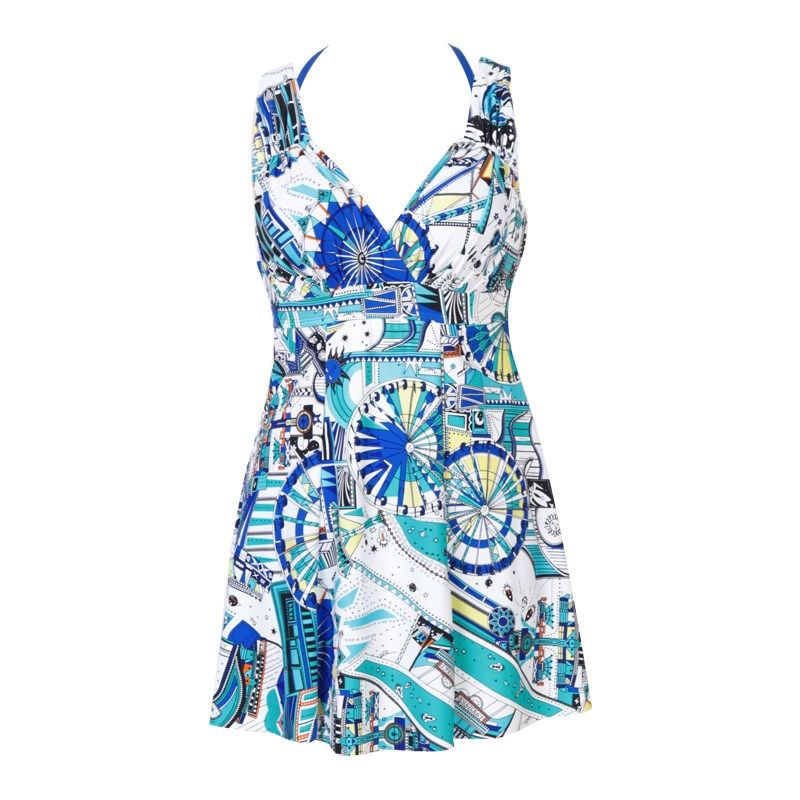 女泳衣遮肚显瘦小胸聚拢连体式泡温泉带钢托带胸垫保守裙式游泳衣