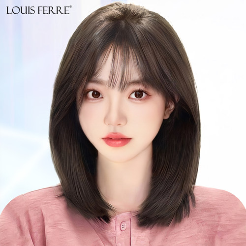 假发短发女真发全真人发锁骨发自然全头套光头专用时尚中长假发套