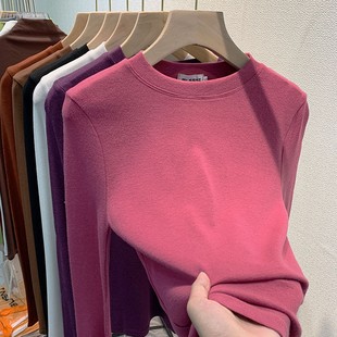 欧货加绒打底衫女秋冬洋气内搭2021新款纯棉加厚磨毛t恤女长袖潮