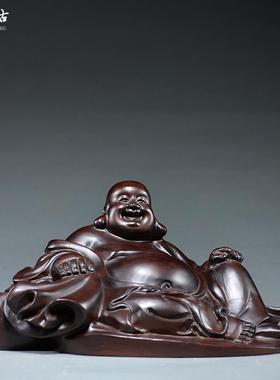 黑檀木雕车载佛像弥勒佛摆件汽车雕刻工艺品实木元宝笑佛车饰品