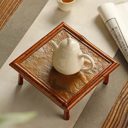 梅鹿竹高脚茶盘崖石盘面干泡台壶承奉茶托盘小茶台茶几茶案置物架