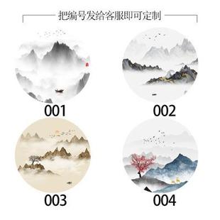 定制圆形轻奢山水画玄关壁纸走廊过道壁画8d立体墙纸墙 2022新款