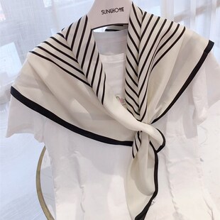 围巾披肩两用 chao气质百搭简约条纹穿孔丝C巾女大方巾春秋薄款