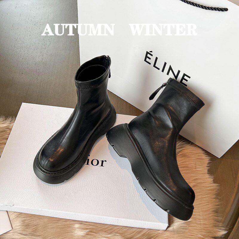 黑色马丁靴女厚底2024新款春z秋鞋子小个子单靴瘦瘦靴粗跟靴子短