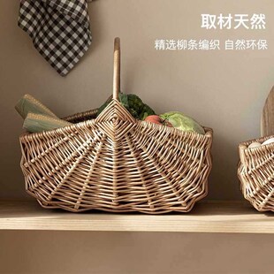 柳编手提篮藤编编织水果蔬菜x鸡蛋篮竹编竹篮厨房装菜的篮子收纳