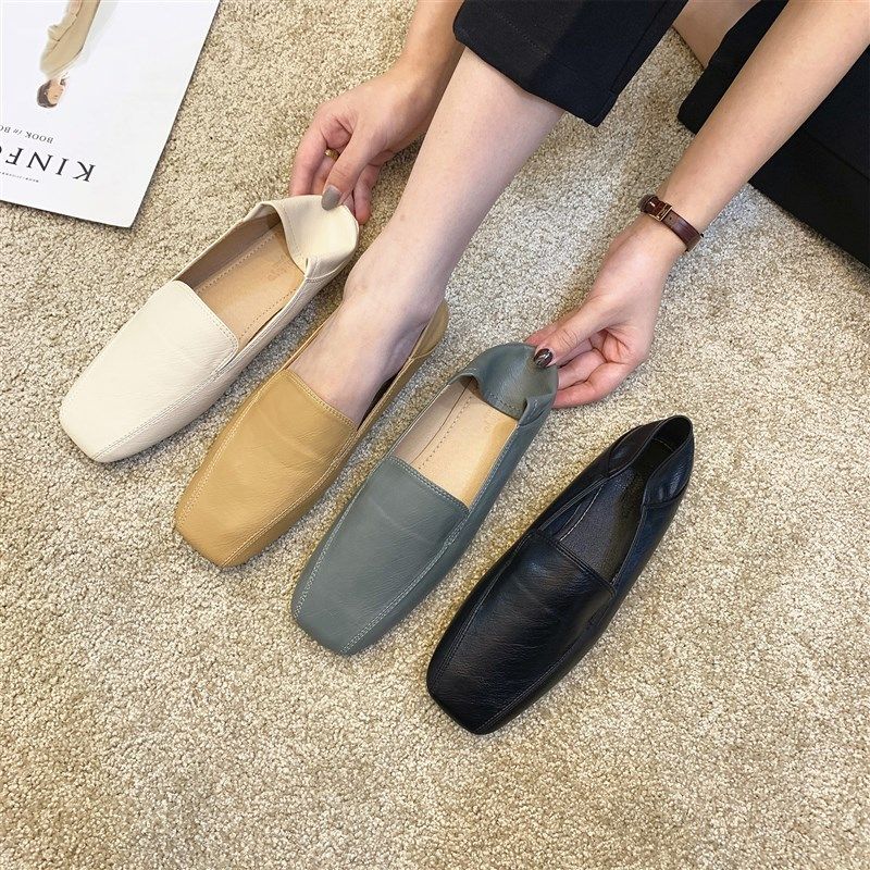 新款2021春季百搭单鞋女小皮鞋豆豆鞋平底鞋一脚蹬女鞋子潮,女鞋,浅口单鞋,淘宝优惠券,粉丝福利购,淘宝优惠卷